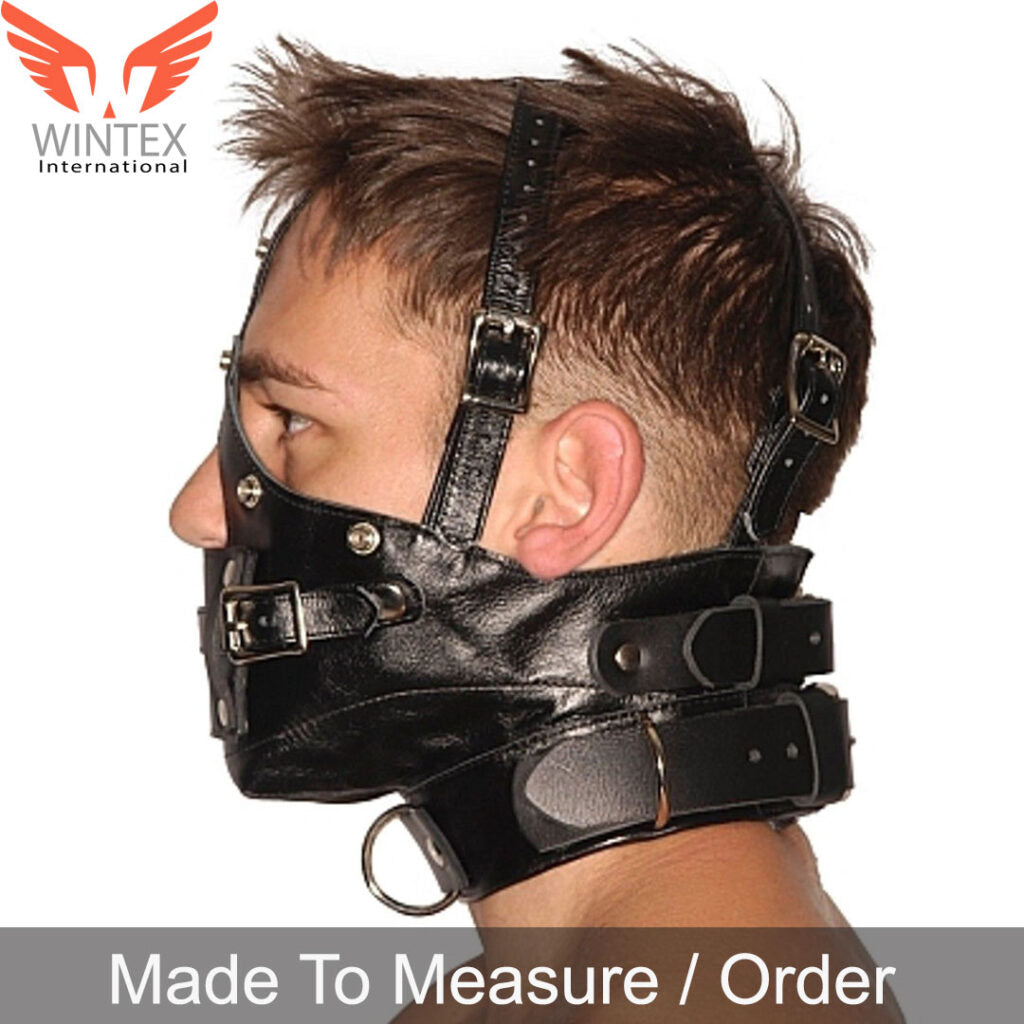 Genuine Leather Face Muzzle Hood Mask With Blindfold Hood-1