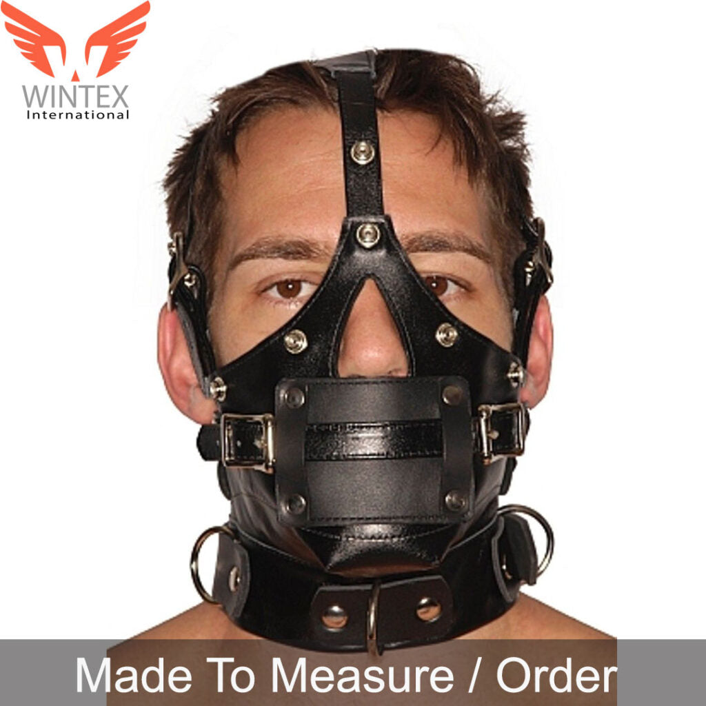 Genuine Leather Face Muzzle Hood Mask With Blindfold Hood-1