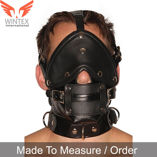 Genuine Leather Face Muzzle Hood Mask With Blindfold Hood-1