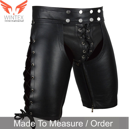 Men’s Real Leather Laced Chaps Shorts/ Chaps / Club wear Chaps Shorts