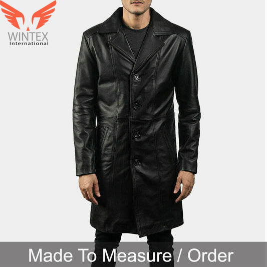 Men’s Real Lamb Leather Long Coat – Trench Coat Knee Long Coat