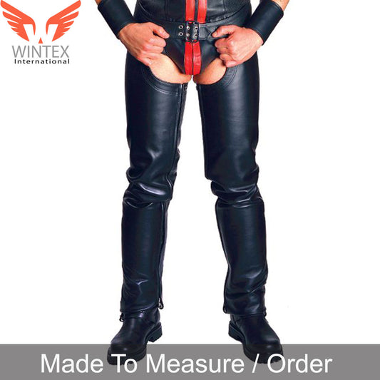 Men’s Real Leather Chaps Bikers Leather Chaps With Detachable Codpiece