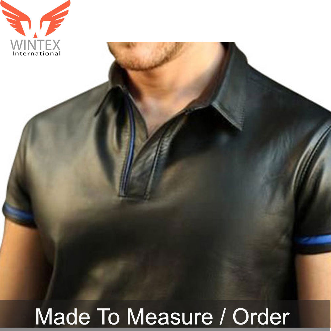 Men’s Real Lamb Leather Polo Short Sleeves Shirt In 3 Colors Variations