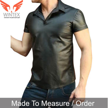 Men’s Real Lamb Leather Polo Short Sleeves Shirt In 3 Colors Variations