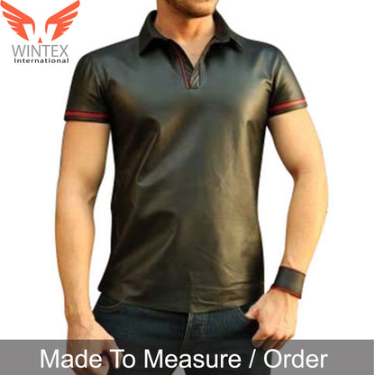 Men’s Real Lamb Leather Polo Short Sleeves Shirt In 3 Colors Variations