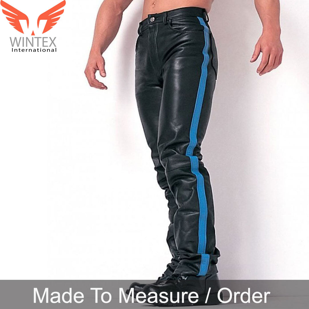 Men’s Real Leather Bikers 5 Pockets Pants Available In 3 Colors Leather Stripes