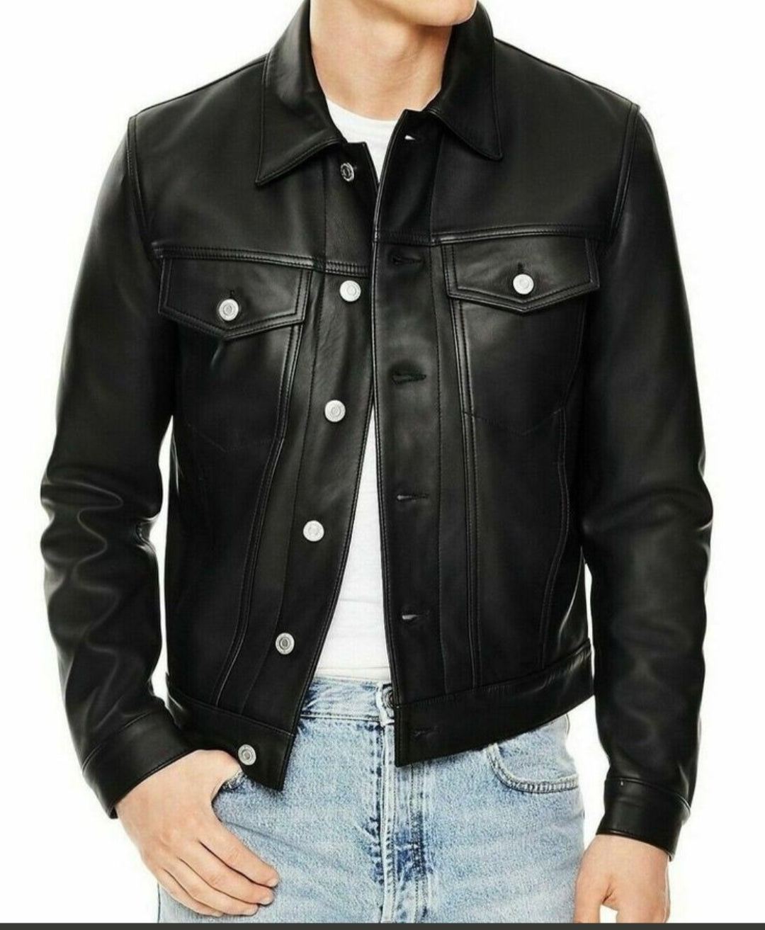 Men's Real Lamb Leather Levi's Style Jacket Trucker Jacket Bikers Jacket