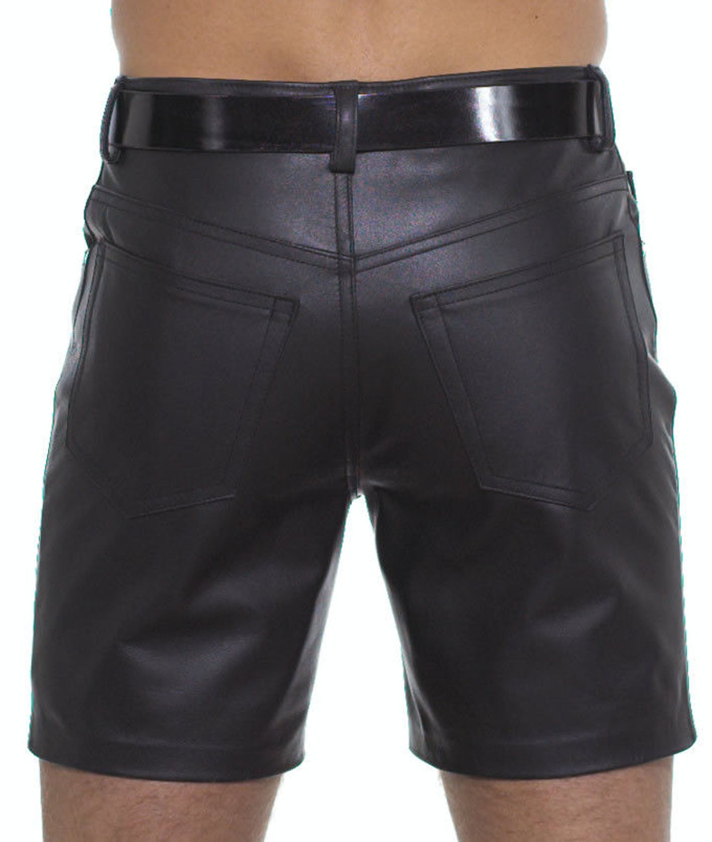 Men’s Real Cowhide Leather 5 Pockets Shorts Slim Fit Leather Shorts