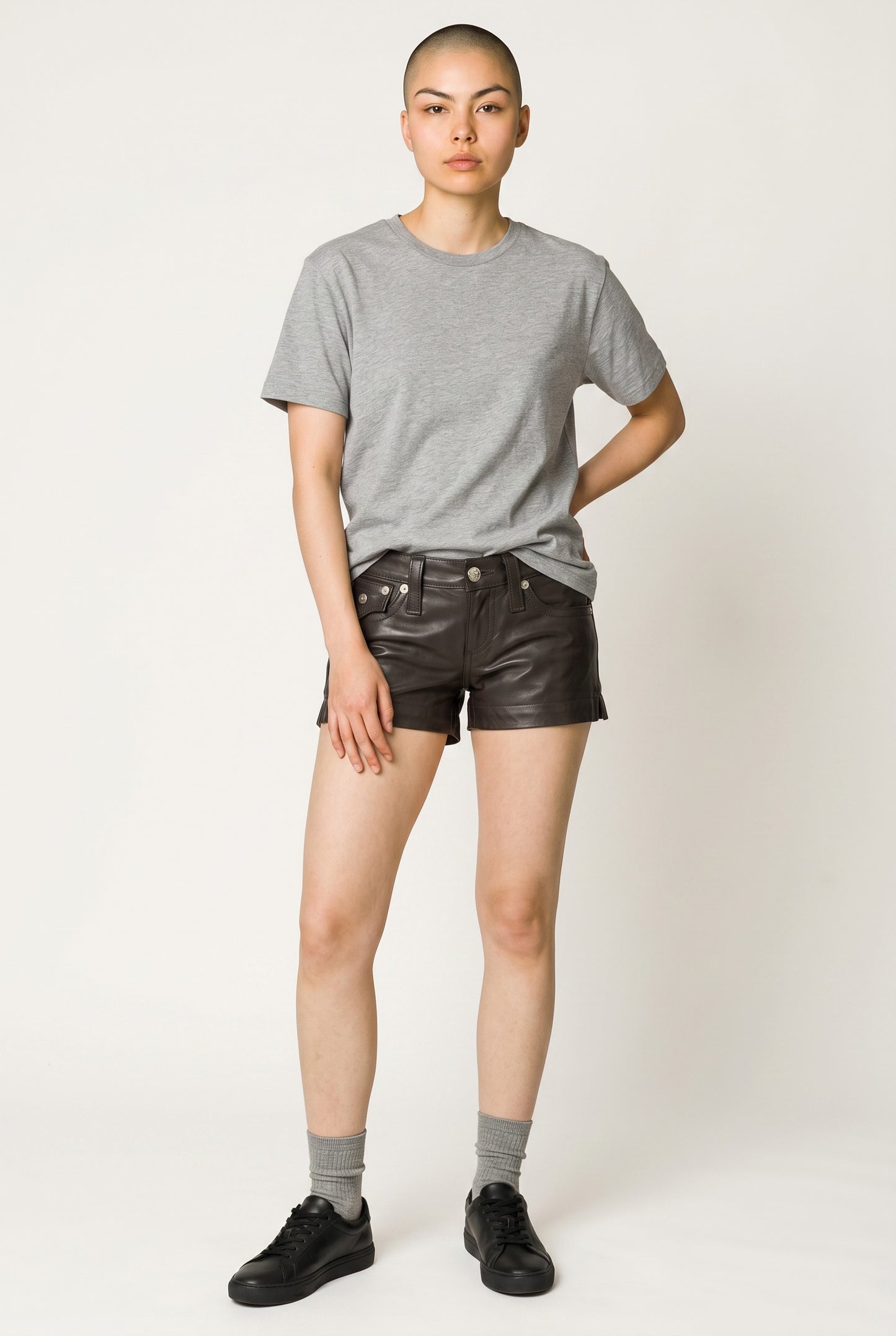 Women's Genuine Lamb Leather 5-Pocket Mini Shorts