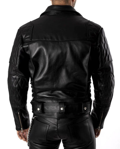 Men’s Real Cowhide Motor Bikers Jacket with Quilted Panels BLUF Jacket