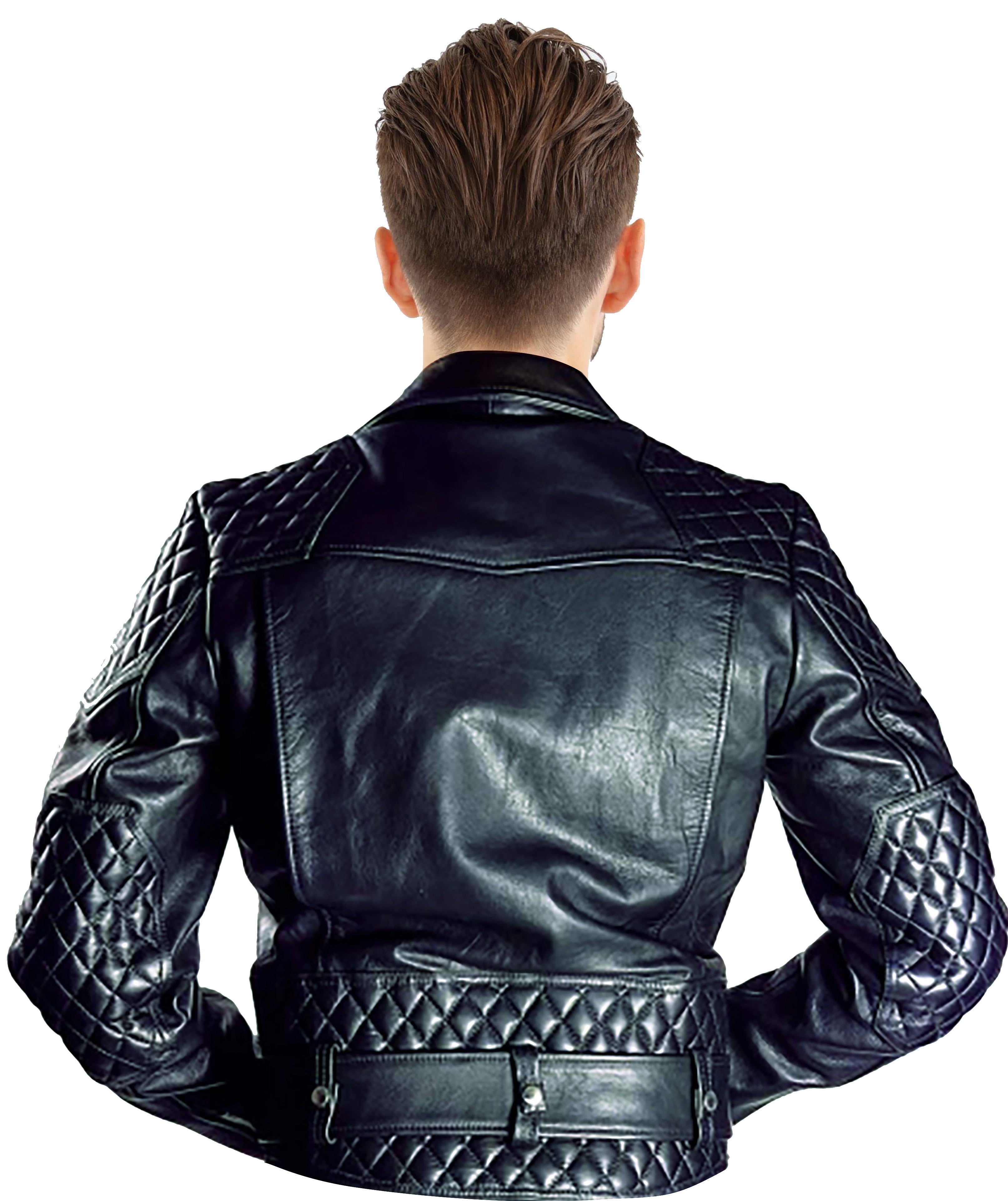 Men’s Cowhide Natural Grain Leather Motorbike Jacket Quilted Panels Bikers Jacket