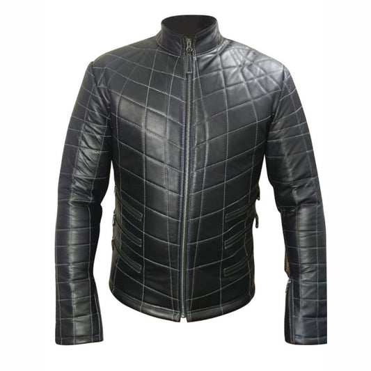 MEN'S REAL LAMB LEATHER JACKET SPIDER WEB QUILTED BIKERS JACKET