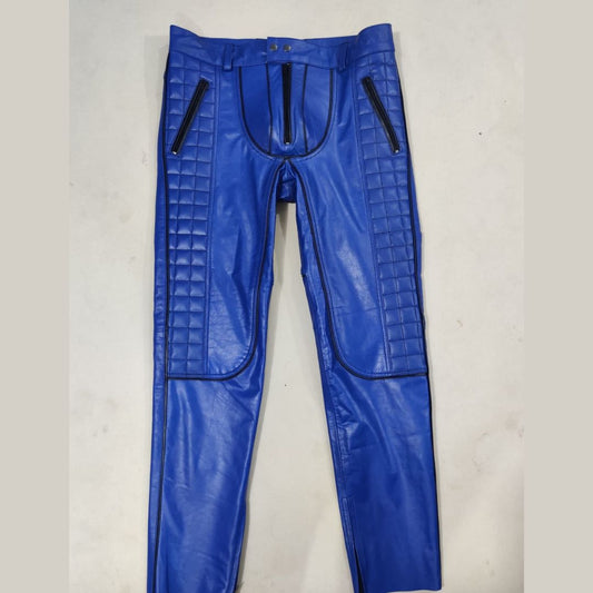 Men's Cowhide Bikers Pants With Quilted Panels & Piping Bikers Pants / Bikers Trousers