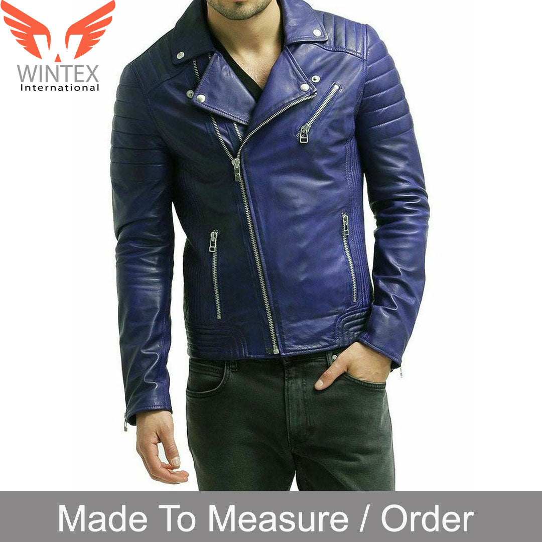 Men’s Natural Grain Cowhide Motor Bikers Leather Quilted Panels Jacket