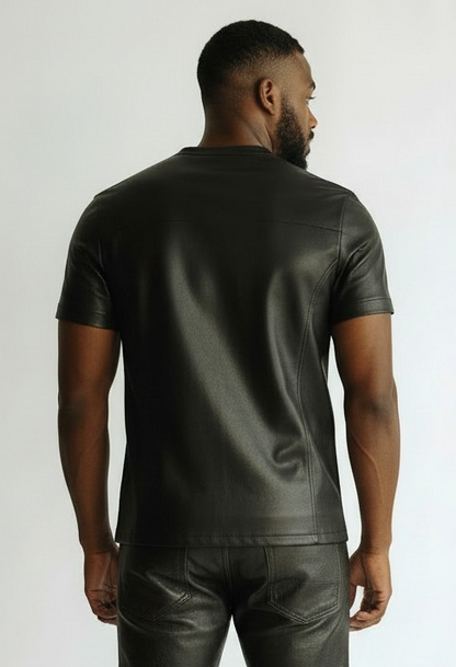 Men's Real Distressed Lamb Leather Short Sleeves Shirt