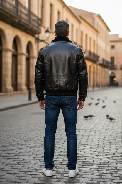 Men's Real Leather Flying Jacket Pilot /Aviator / Bomber + Detachable Fur Collar: