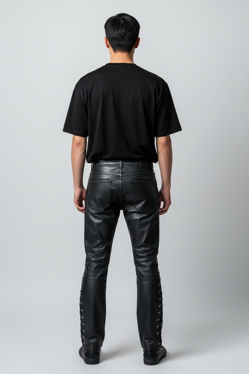 Men's Real Cowhide Laces Up Pants Bikers Pants