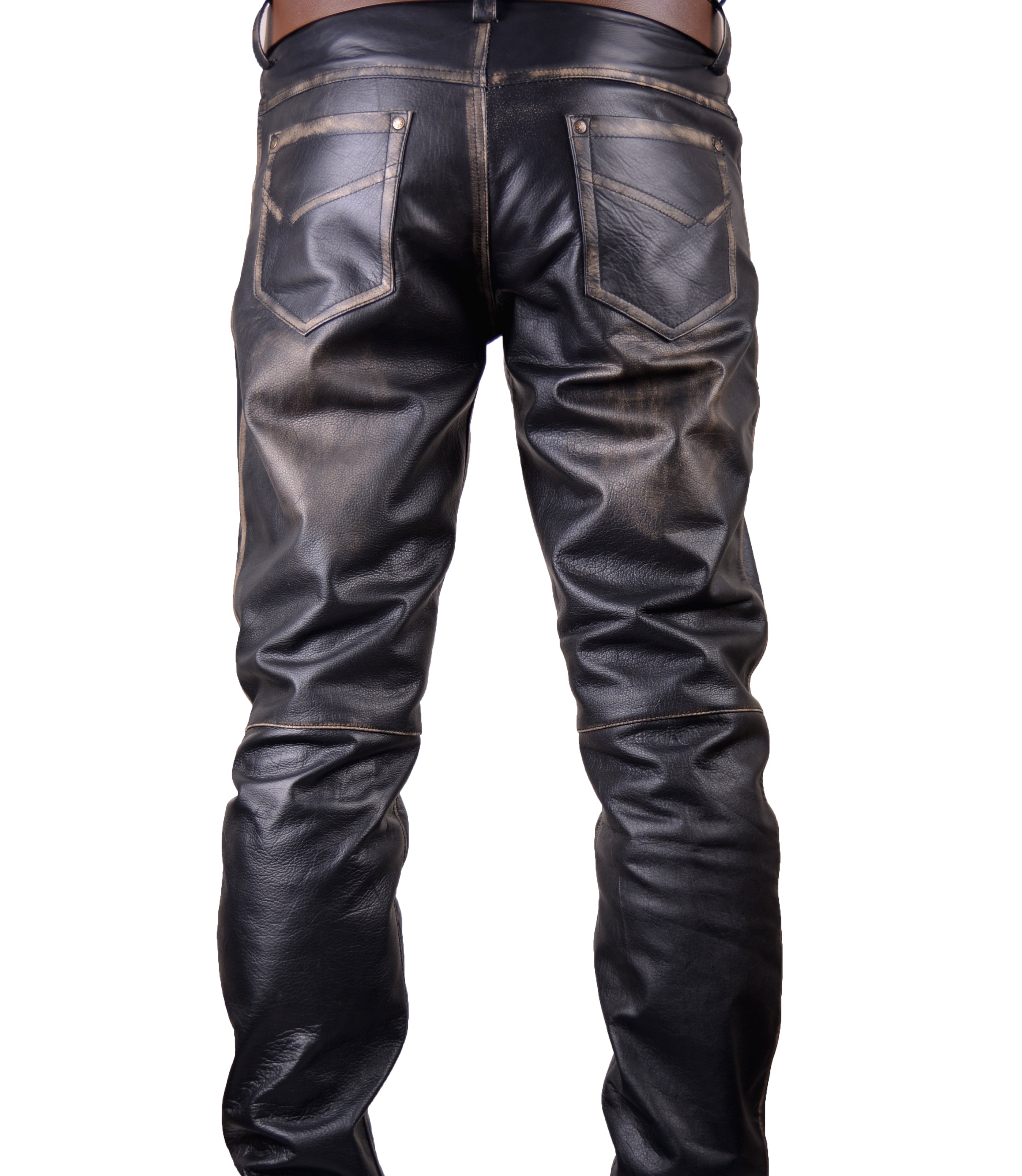 Men's Vintage Leather Bikers Pants / Handmade 5 Pockets Style Bikers Trouser