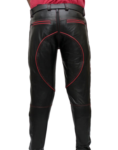 Men's Cowhide Bikers Pants With Quilted Panels & Piping Bikers Pants / Bikers Trousers