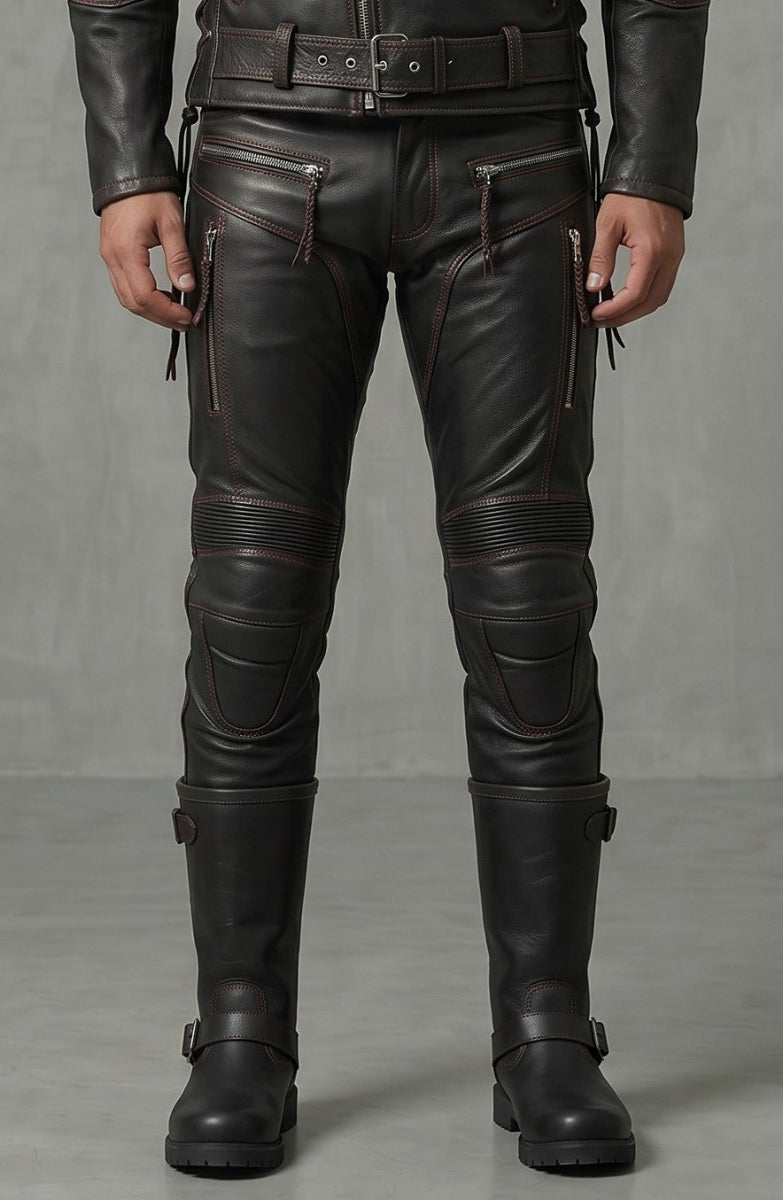 Men's Genuine Vintage Cow Leather Motorcycle Riding Pants