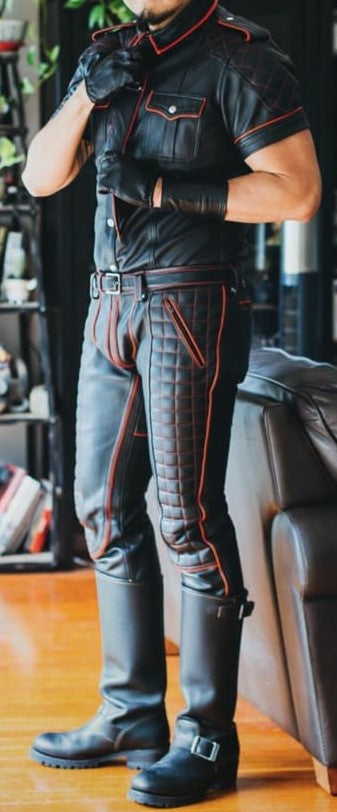 Men's Real Cowhide Leather Bikers Pants