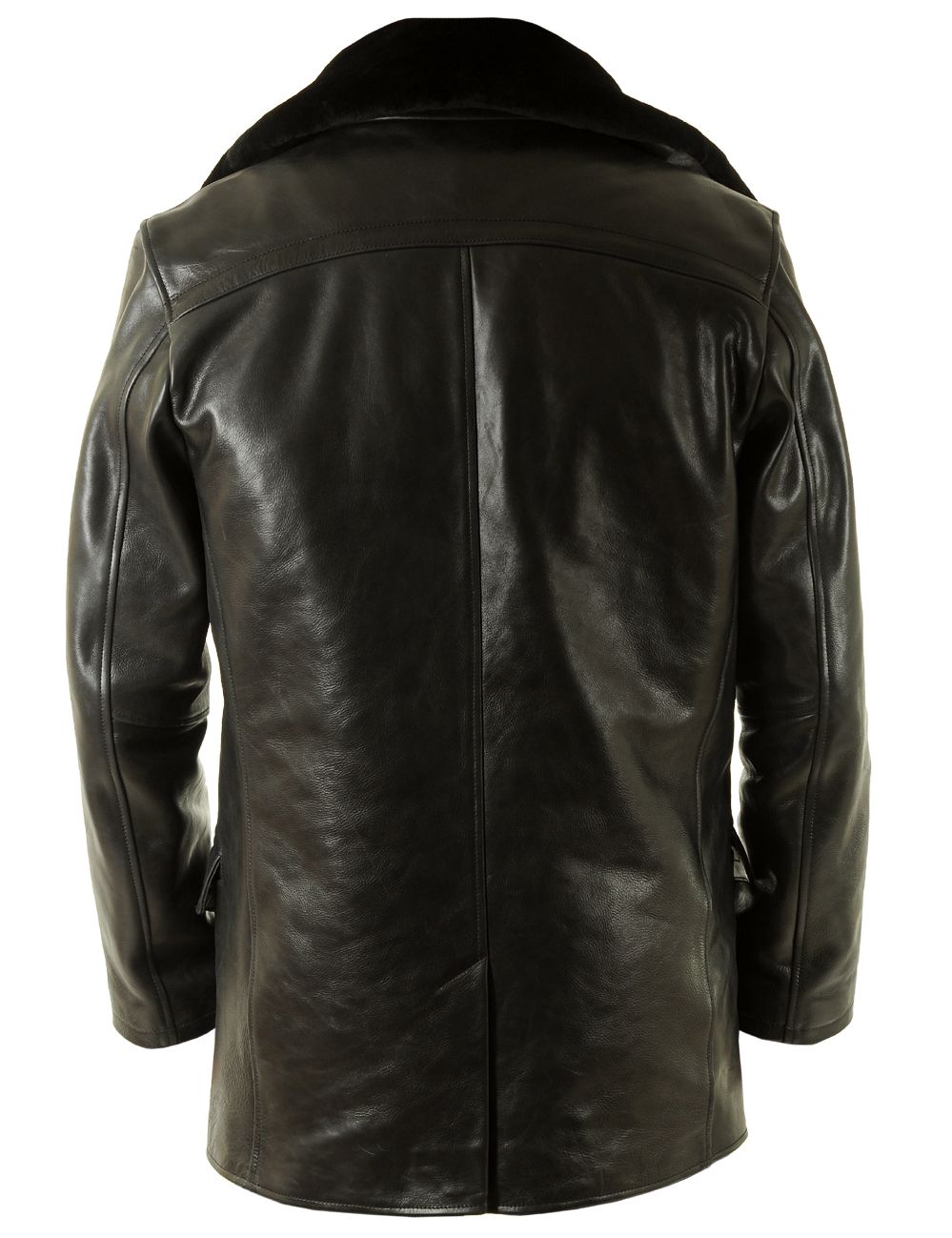 Men's Classic Leather Pea Coat, Long Jacket