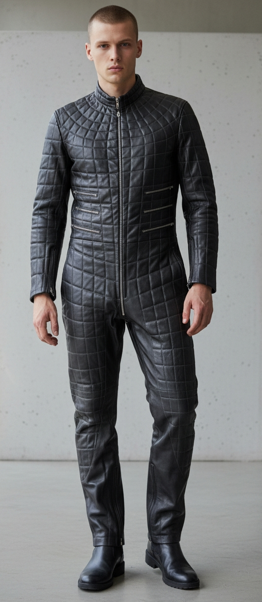 Men's Real Leather Spider Web Quilted Jumpsuit
