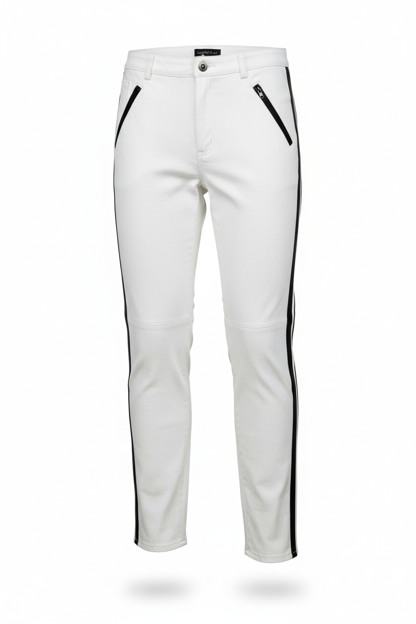Men's Real Leather Bikers Pants With Side Stripes & Piping: