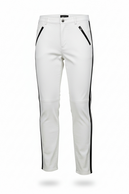 Men's Real Leather Bikers Pants With Side Stripes & Piping: