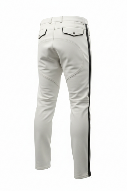 Men's Real Leather Bikers Pants With Side Stripes & Piping:
