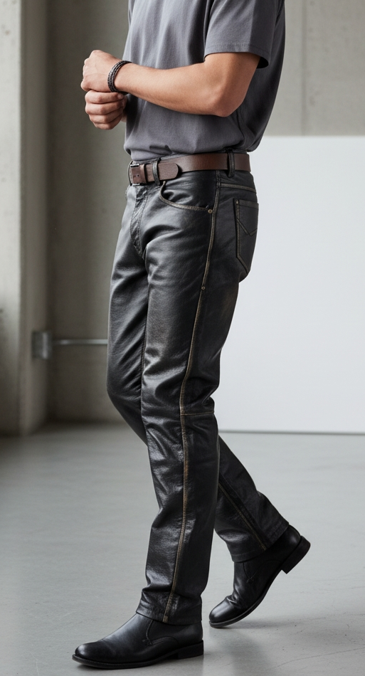 Men's Vintage Leather 5 Pockets Style Bikers Pants / Handmade Bikers Trouser