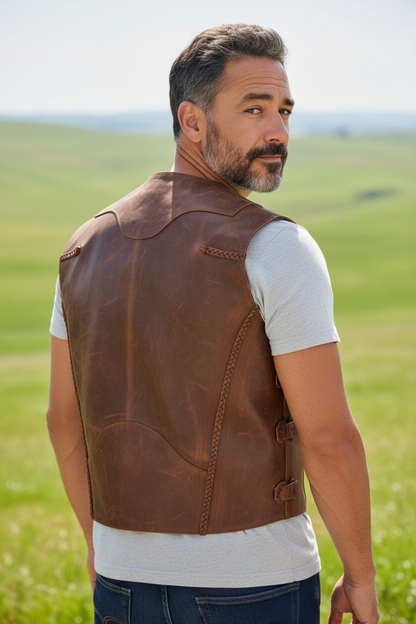 Men's Genuine Thick Vintage Leather Bikers Vest Choppers Leather Vest Steampunk Vest