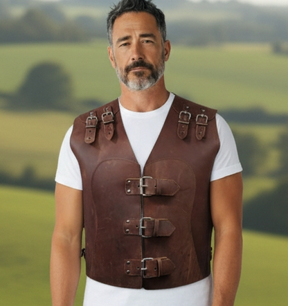 Men's Genuine Thick Vintage Leather Bikers Vest Choppers Leather Vest Steampunk Vest