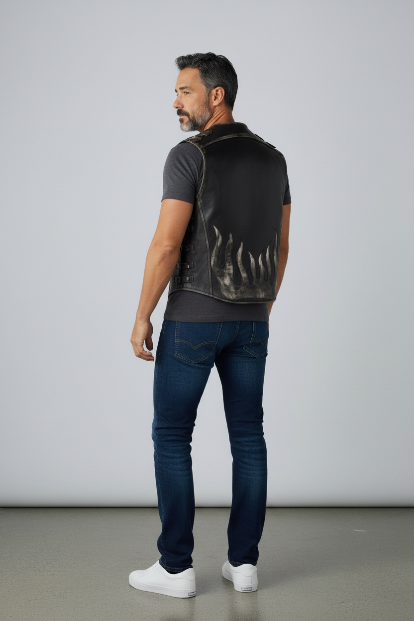 Men's Real Cowhide Distressed Leather Bikers Vest Handmade Vest: