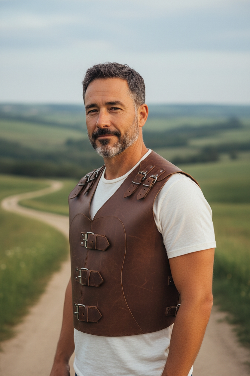 Men's Genuine Thick Vintage Leather Bikers Vest Choppers Leather Vest Steampunk Vest