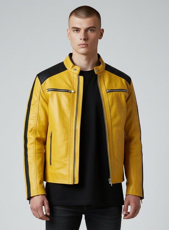 REAL NATURAL GRAIN LEATHER BIKERS JACKET QUILTED &  CONTRAST PANELS   JACKET: