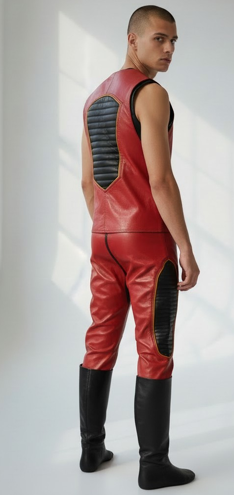 Men's Real Leather  Sleeveless  Jumpsuit  With Quilted Panels Jumpsuit