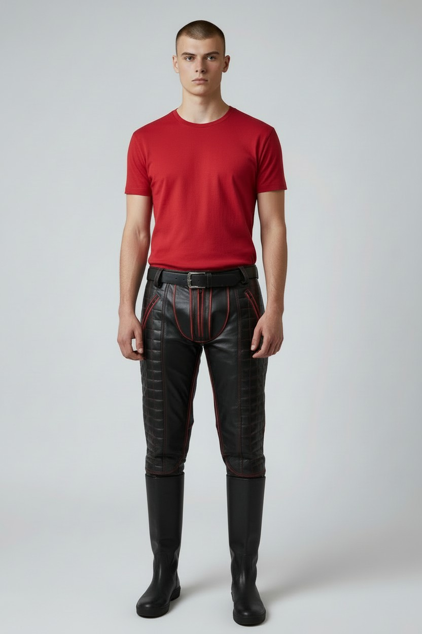 Men's Cowhide Bikers Pants With Quilted Panels & Piping Bikers Pants / Bikers Trousers
