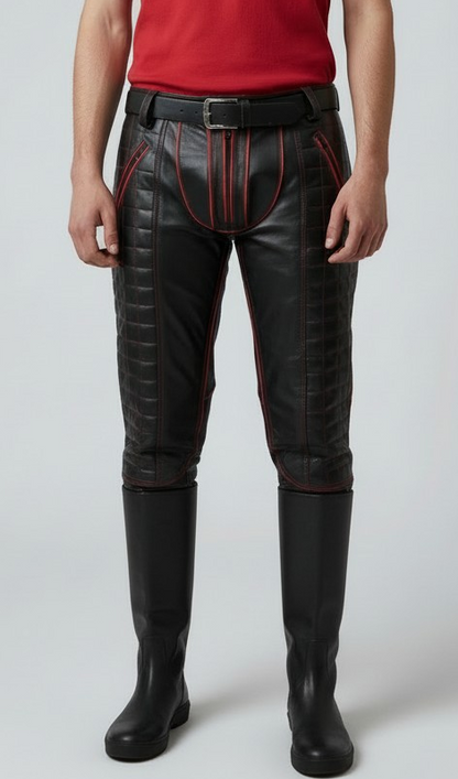 Men's Cowhide Bikers Pants With Quilted Panels & Piping Bikers Pants / Bikers Trousers