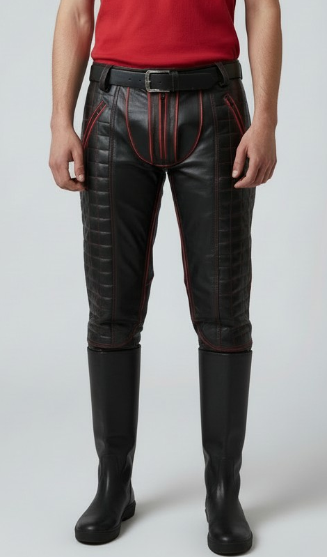Men's Cowhide Bikers Pants With Quilted Panels & Piping Bikers Pants / Bikers Trousers