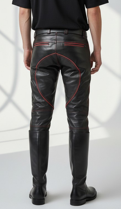 Men's Cowhide Bikers Pants With Quilted Panels & Piping Bikers Pants / Bikers Trousers