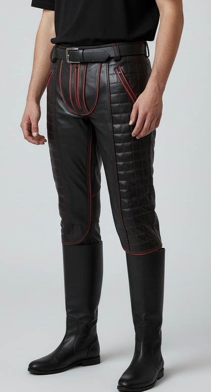 Men's Cowhide Bikers Pants With Quilted Panels & Piping Bikers Pants / Bikers Trousers