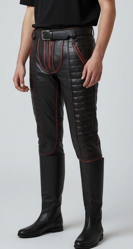 Men's Cowhide Bikers Pants With Quilted Panels & Piping Bikers Pants / Bikers Trousers