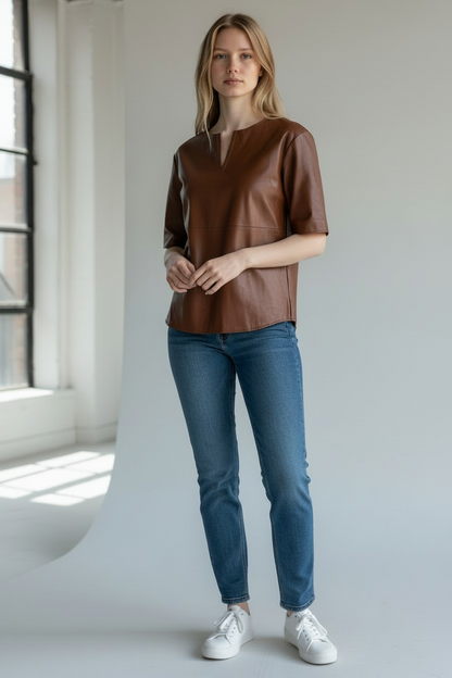 Women's Genuine Lamb Leather Minimalist Shirt
