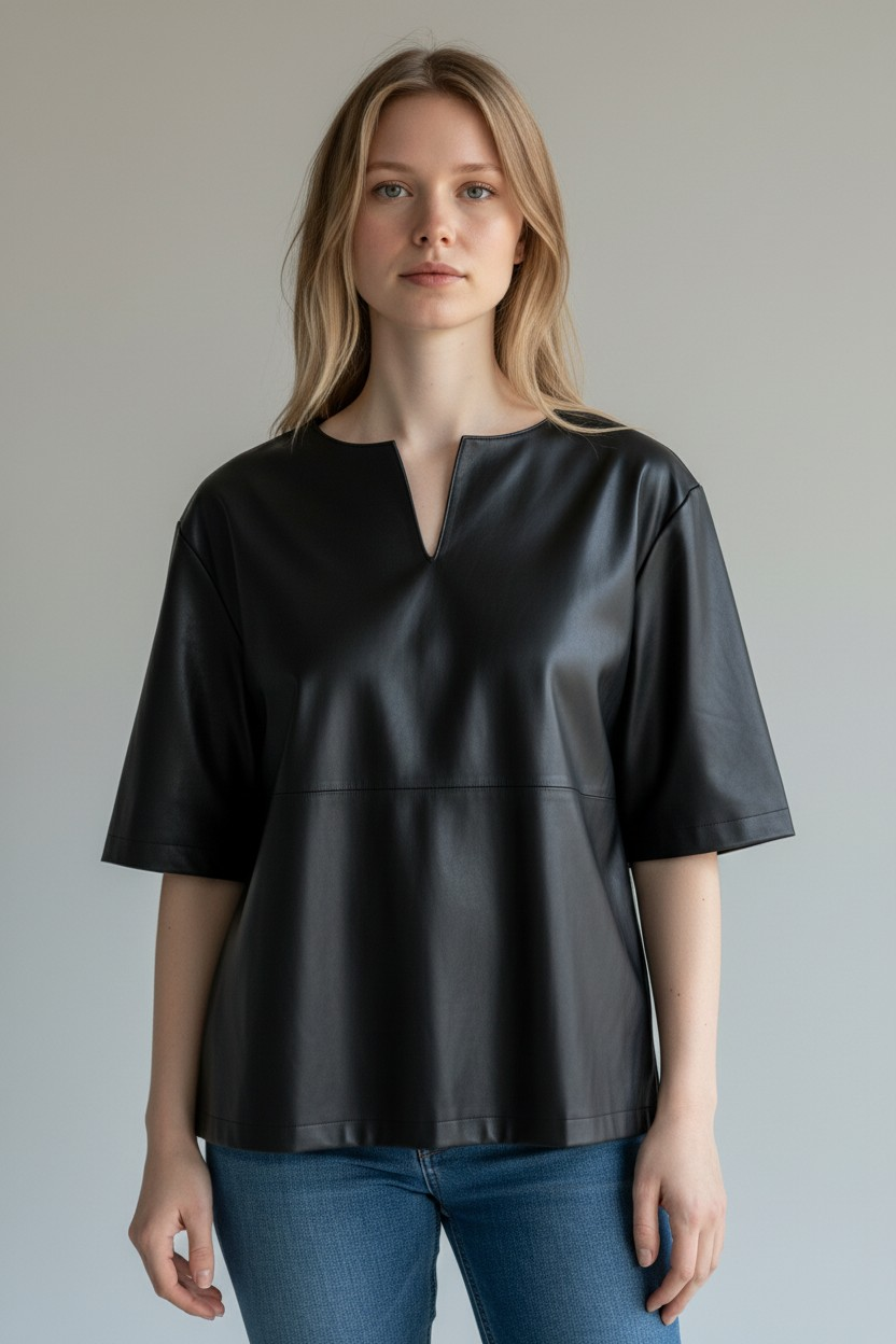 Women's Genuine Lamb Leather Minimalist Shirt