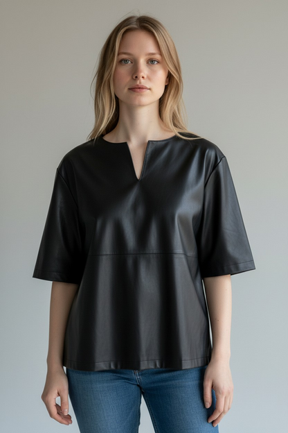 Women's Genuine Lamb Leather Minimalist Shirt