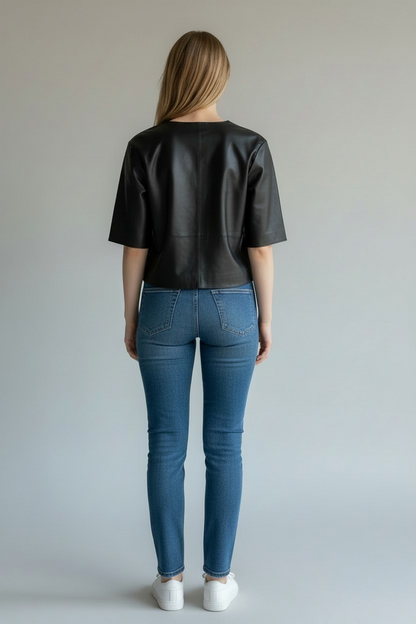 Women's Genuine Lamb Leather Minimalist Shirt