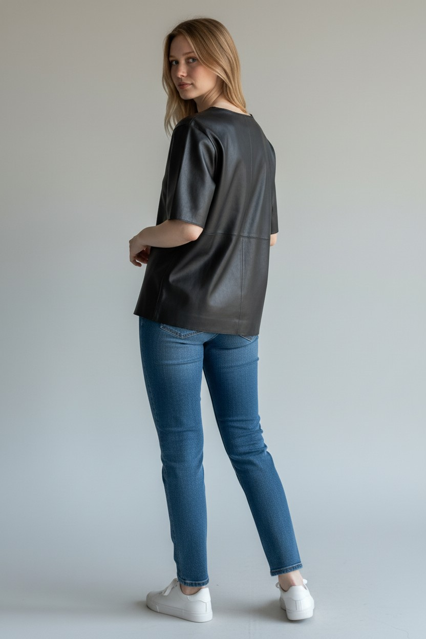 Women's Genuine Lamb Leather Minimalist Shirt