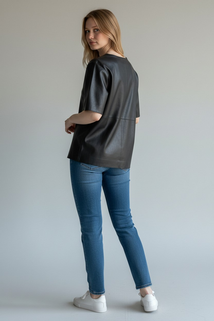 Women's Genuine Lamb Leather Minimalist Shirt