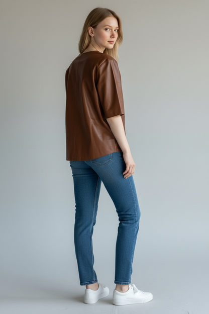 Women's Genuine Lamb Leather Minimalist Shirt